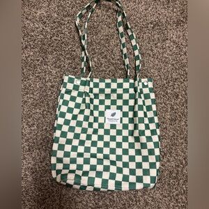 Corduroy Checkered Green Tote Shoulder Bag